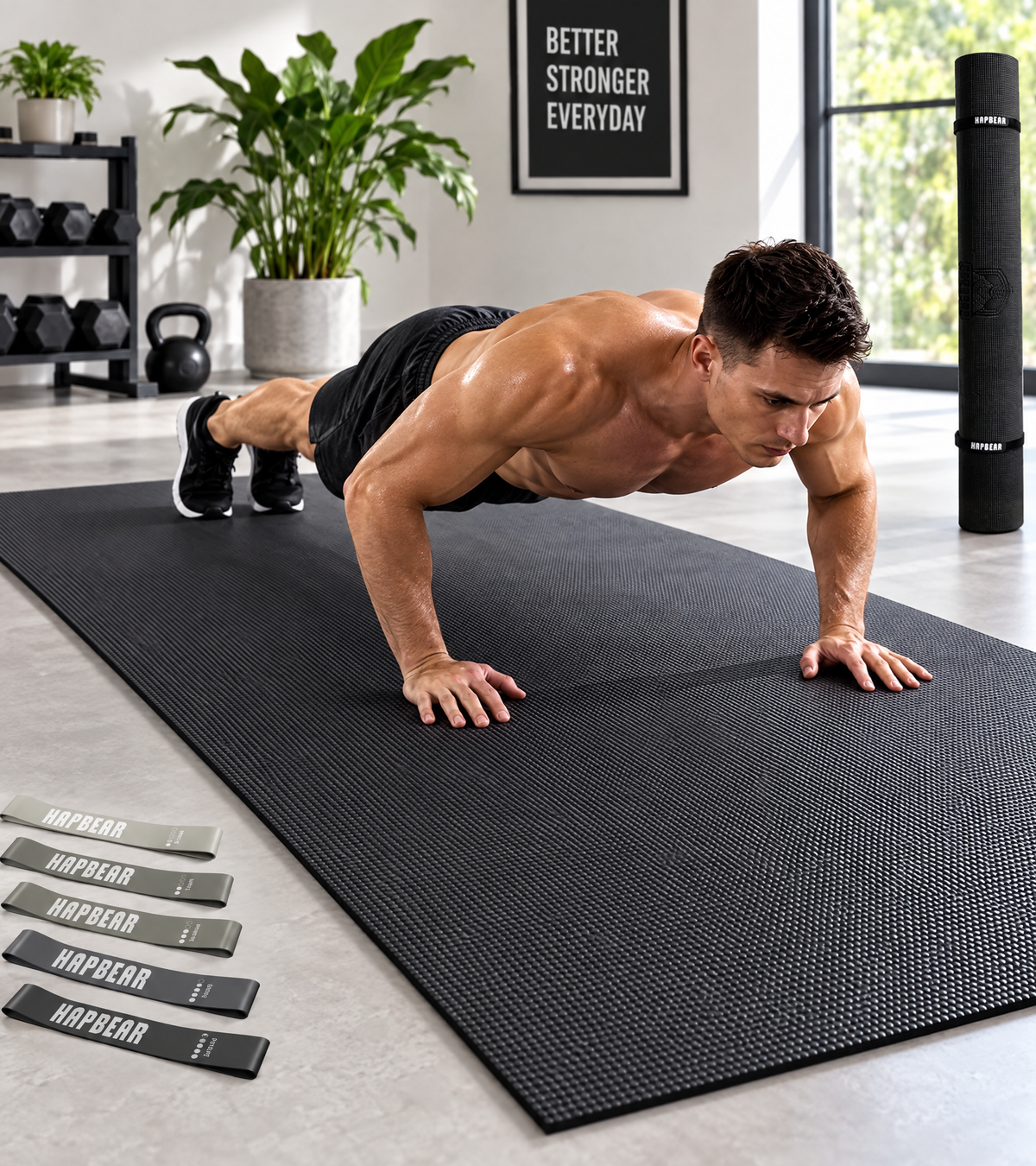 Tapis de marche pliable du Pack Essentiel posé sur le tapis anti-bruit