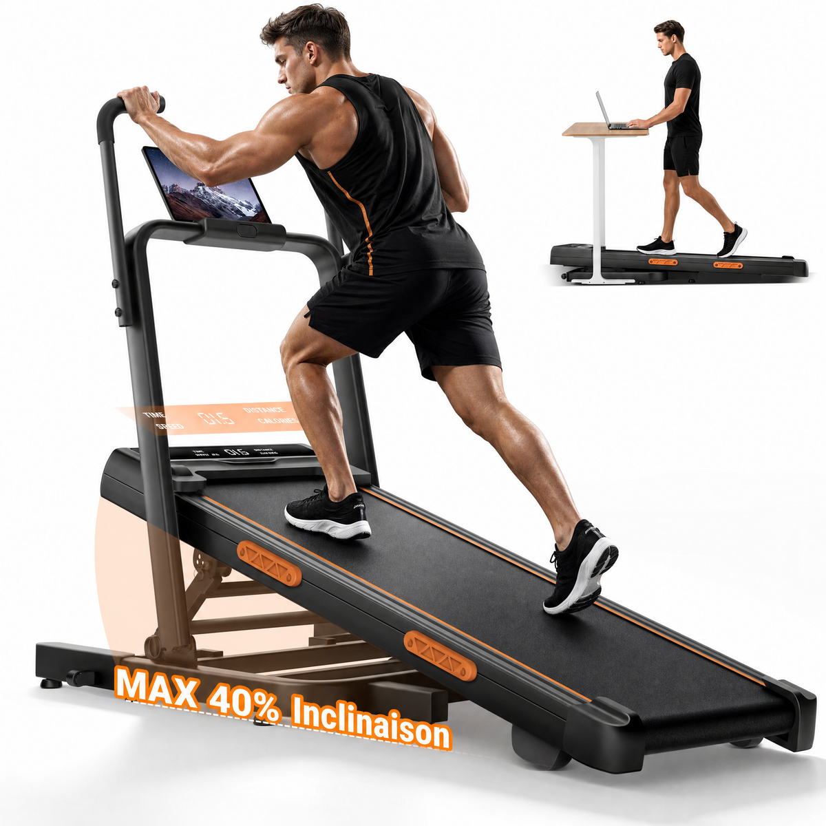 Pack Télétravail WhisperWalk : tapis de marche sous bureau, réhausseur assis-debout et tapis anti-bruit