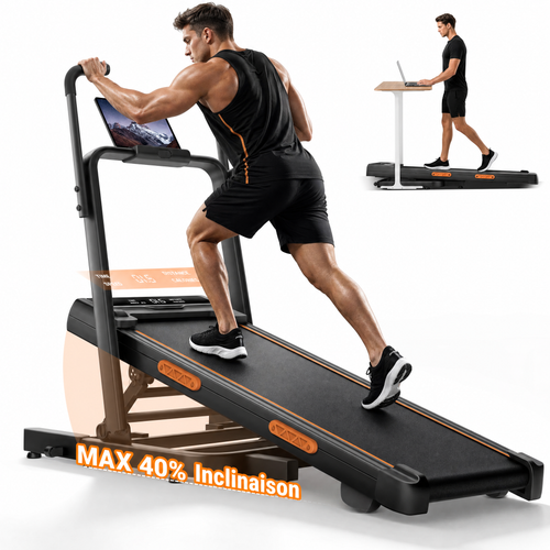 Pack Télétravail WhisperWalk : tapis de marche sous bureau, réhausseur assis-debout et tapis anti-bruit